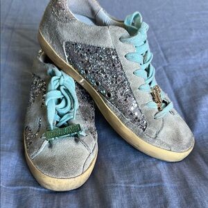 Golden Goose Kids Sneakers w/ Glitter and Mint Laces | Intentionally Distressed